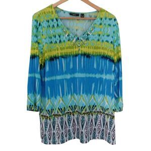 Susan Graver Artisan Womens Top Liquid Knit Dark  Art To Wear Slit Sleeve Large